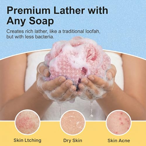 2 Pack Exfoliating Washcloth Towels - Exfoliating Body Scrubber Exfoliator, Back Scrubber for Use in Shower Bath, Japanese & Korean Scrub Wash Cloths, Loofah Lufa Sponge Washer for Women Men - color: Pink