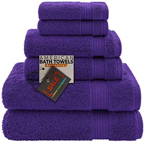 American Bath Towels 100% Cotton 6 Piece Turkish Towel Set, Ultra Soft Absorbent Bathroom Towels, 2 Bath Towel 2 Hand Towels 2 Washcloths, Purple - color: Purple, size: 6 Piece Towel Set XL