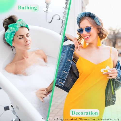 Skincare Headband and Wristband Set, Tie-dye | Soft absorbent fabric, snug head-hugging fit for face washing, skincare, makeup, masks, travel, women and teen girls - color: Tie-dye green
