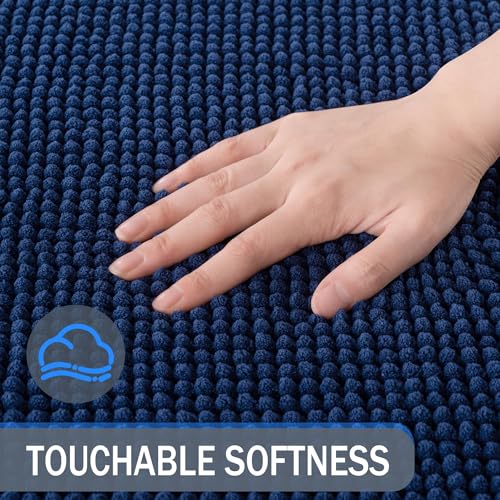 Exclusivo Mezcla Bathroom Rugs Mat 20x30, Extra Soft Absorbent Chenille Bath Rugs Mat, Quick Dry, Machine Washable Bath Mats for Bathroom Floor, Shower, Home Decor, Navy Blue