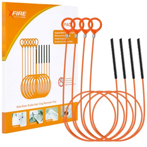 50 Inch Anti-break Metal Drain Snake, Hair Clog Remover, Drain Cleaner Tool with Nylon Coating Sink Snake, Clog Remover for Shower, Bathroom Sink Tub (4 Pack) - color: Orange-N-50IN