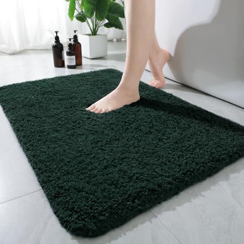 AROGAN Luxury Long Bathroom Runner Rug, 24x17 Inch Thick Soft and Absorbent Non Slip Bath Mat, Rubber Backing Quick Dry Rugs Carpets, Machine Washable Plush Mats for Shower Floor, Deep Green - color: Deep Green, size: 1'5" X 2' (24" X 17")