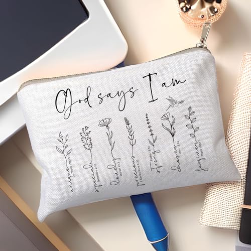 God Says You Are Cosmetic Bag, Christian Makeup Bag Bible Verse Floral Bible Verse Makeup Case for Women, Inspirational Cosmetic Bag, Sister Gifts, Affirmations Gifts (God says I am ...) - color: God says I am ...
