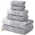 Modern Threads Monroe 6-Piece 100% Cotton Towel Set – Reversible Yarn Dyed Jacquard & Solid – Includes 2 Bath Towels, 2 Hand Towels, 2 Washcloths – Absorbent, Quick Dry, Soft & Durable – Stone - color: Stone, style: Modern