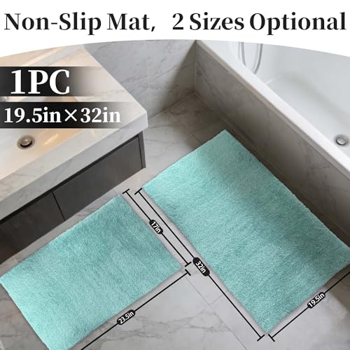 Non-Slip & Super Absorbent Bath Mat, 32x20 Inch Large Microfiber Bathroom Rug, Ultra Plush Quick Dry Machine Washable Shaggy Carpet for Shower Tub Floor, Aqua - color: Aqua, size: 32"x20"