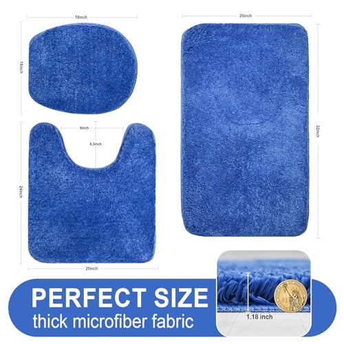 Bathroom Rugs Sets 3 Piece with Adjustable Toilet Seat Cover 17.5"x 15" Machine Washable Bath Rug Set with TPR Non Slip Rubber Backing Solid Bath Mat Set for Luxury Bathroom Decoration - color: Blue