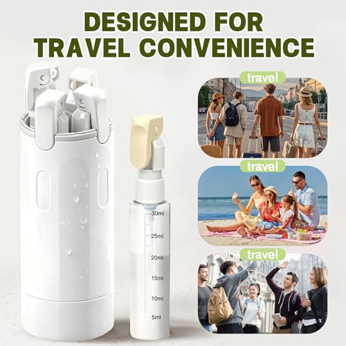 4 in 1 Travel Dispenser, 4 Pack 30ML Travel Bottles with Measurement Scale & Label Stickers for Toiletries, Leak Proof Dispenser Bottle Containers for Shampoo Lotion Conditioner Cream (White) - color: White