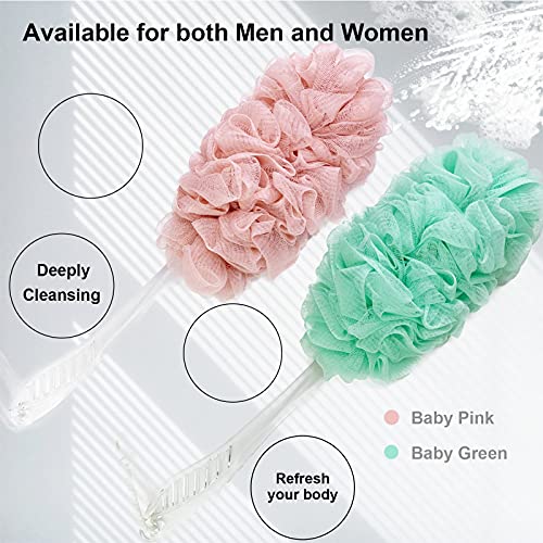 PPHAO - Loofah on a Stick for Men & Women - Bath Brush with Long Handle - Plastic Loofah Sponge - 2Pack in Green & Pink - style: Green and Pink