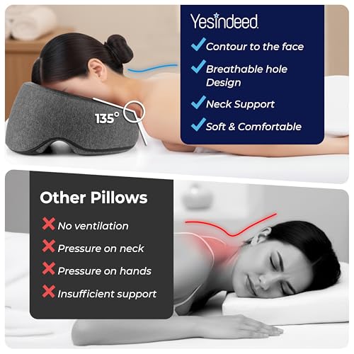 Face Down Pillow for Massage Bed – BBL & Eye Surgery Recovery Headrest | Stomach Sleeping Face Pillow for Prone Sleep, Tanning & Spa | Adjustable Memory Foam Cradle with Removable Cover (Grey) - color: Grey