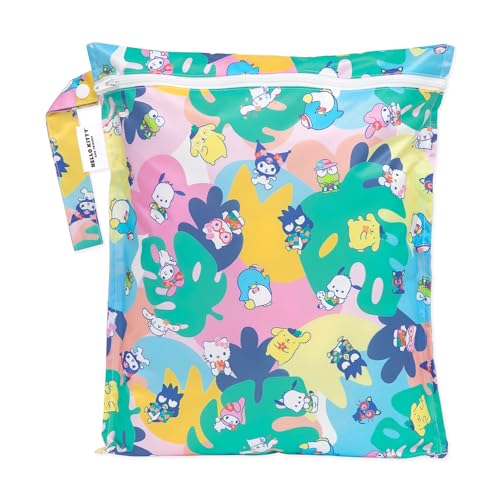 Bumkins Waterproof Wet Bag for Baby, Travel, Swim Suit, Cloth Diapers, Pump Parts, Pool, Beach, Gym Clothes, Toiletry, Hook to Stroller, Daycare, Zipper Reusable Wetdry Packing Pouch, Hello Kitty Luau - color: C6 Hello Kitty Luau, style: Wet Bag