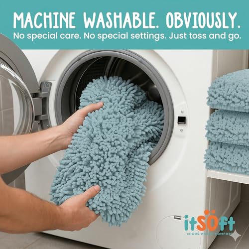 Small Chenille Bath Mats 25"x18", Plush Absorbent Bath Mats Quick Dry, Soft & Machine Washable, Non Slip Carpet for Bathroom, Thick Bathroom Rugs, Shower Restroom Rug Mat, Alfombras De Bano, Bathrugs - color: Spa Blue, size: 25" x 18" (Rectangular)