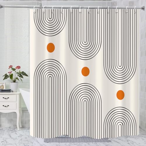 Boho Mid Century Extra Long Shower Curtain, Minimalist Abstract Arch Simple Sun Modern Machine Washable Waterproof Fabric for Bathroom Bathtub with 12 Hooks 72Wx84H - color: Cream, size: 72"W x 84"L (Pack of 1)