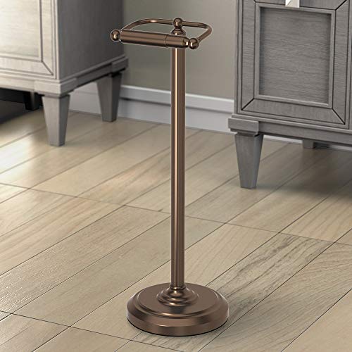 Gatco 1436BZ Toilet Paper Holder Stand, Bronze Finish, Freestanding Bathroom Floor Stand, Weighted Base