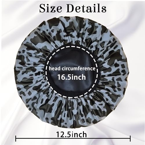 Shower Cap for Women, Shower Caps Reusable Waterproof, Large Plastic Satin Lined Shower Cap for Braids Long Hair - color: Cow stripes