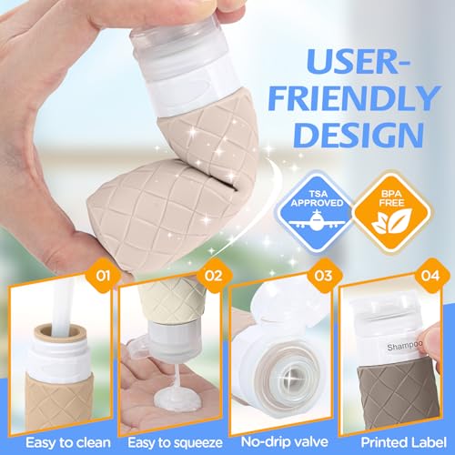 16 Pack Travel Bottles for Toiletries, TSA Approved Travel Size Toiletries Containers Set, BPA-Free Silicone Leak Proof Refillable Bottles Stackable Creams Jars Accessories Kit W/Clear Bag(Cream) - color: Cream