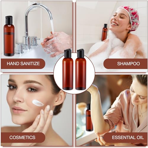 Mimorou 30 Pack Amber Empty Bottles Plastic Squeeze Bottles with Disc Top Flip Cap Small Empty Travel Squeeze Bottle for Lotions Liquid Body Soap Conditioner Creams(5.1 oz) - size: 5.1 oz