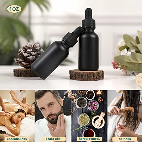 NOOEEISS 48 Pack,1oz Glass Dropper Bottle, Frosted Black Tincture Bottles with Dropper,Pretty Finish for All Kinds of Liquids,Oil Bottles for Hair- Stronger Suction ideal for Leakproof Travel - color: Black Frosted, size: 1oz-48Pack