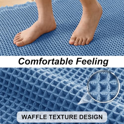 JIUZHEN Set of 2 Waffle Bathroom Rugs Non Slip Boho Bath Rugs Machine Washable Waffle Bath Mats with Rubber Backed Super Absorbent Shower Mats for Bathroom Floor, 16" x 24" +20" x 32", Blue - color: Blue, size: 16"x24" + 20"x32"