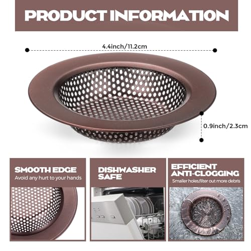 Retisee 2 Pcs Sink Strainer Stainless Steel Kitchen Sink Drain Strainer Basket Cover Mesh Hair Food Catcher, Large Wide Rim of 4.4 Diameter(Oil Rubbed Bronze) - color: Oil Rubbed Bronze