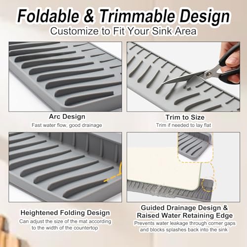 AZY 2-Piece Sink Splash Guard – Upgraded Silicone Draining Mats, Faucet Draining Design, Splash Guard for Kitchen Sink Area, Foldable Kitchen Faucet Mats