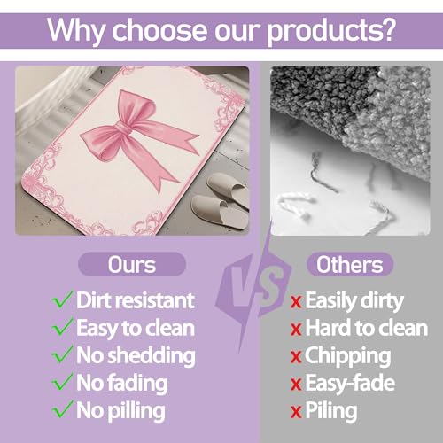 Pink Bow Bathroom Rugs, Fast-Absorbing Bath Mat, Quick-Dry Non-Slip Thin Rug for Bathroom Floor Kitchen 17"x30" - color: Pink Bow