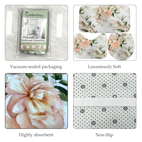 16 pcs Premium Floral Bathroom Set with Rugs and Shower Curtains,Flower high Absorbent Non-Slip Bath Mat and Shower Curtain Sets,Heavy-Weight 120gsm Bathroom Curtain with 12pcs Metal Hooks - color: Flower a
