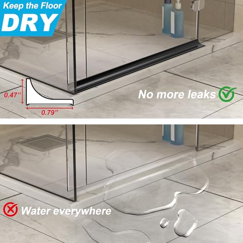 39Inch Shower Threshold Water Dam, Self-Adhesive Silicone Shower Barrier Water Stopper Shower Door Bottom Seal Strip Shower Splash Guard for Bathroom Kitchen Bathtub - color: Black, style: 39 inch