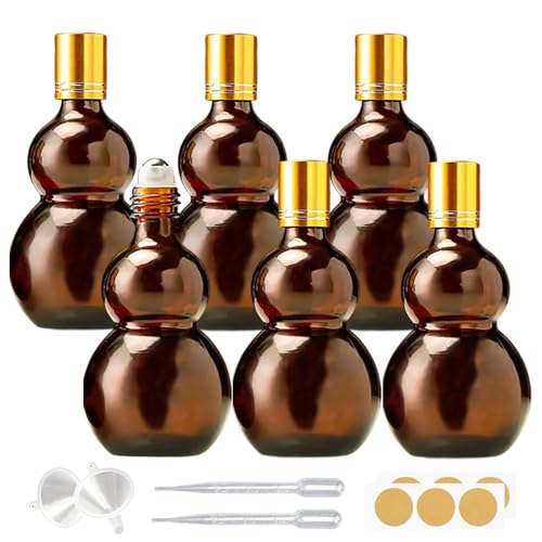 Essential Oil Roller Bottles, Amber Gourd Shaped Glass Roller Bottles with Stainless Steel Roller Ball, for Travel,Perfume (Amber-Gold Cap, 100ML) - color: Amber-Gold Cap, size: 100ML
