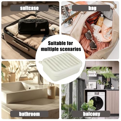 Silicone Travel Soap Case, Leak-Proof Soap Container with Drain Pad, White | Silicone Soap Holder, Travel Soap Case, Leak-Proof Soap Box, Removable Drain Tray, Portable Soap Container, Gym & Camping Use - color: Off White
