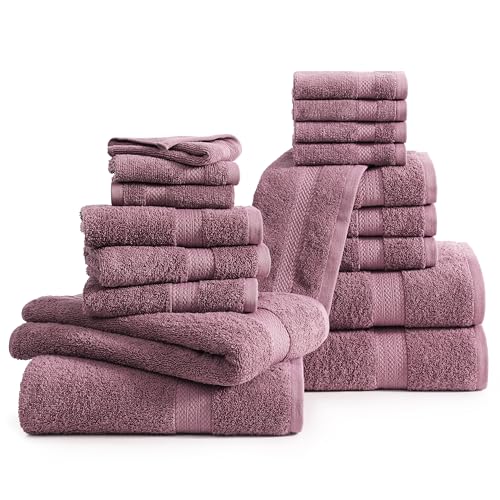 LANE LINEN 100% Cotton Towels for Bathroom - 18 Piece - Softer & Highly Absorbent - 4 Bath, 8 Wash Cloth, 6 Hand Towels - Perfect Family Set, Hotel Quality, Gentle on Skin - Wistful Mauve - color: 12: Wishful Mauve, size: 18 Piece Towel Set