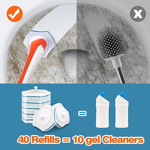 JEHONN Disposable Toilet Bowl Cleaner Wand with 40 Cleaner Refills, Wall Mounted Long Handle Compact Bathroom Scrub Brush Holder Set for Sink Bathtub Wash Basin Mop Pool (Orange) - color: Orange