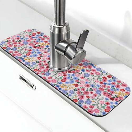 Millefleurs Different Flowers Pink 15" X 5.5" Kitchen Sink Splash Guard Faucet Faucet Guard Draining Mat Sink Splash Guard Faucet Kitchen Bathroom - color: Millefleurs Different Flowers Pink