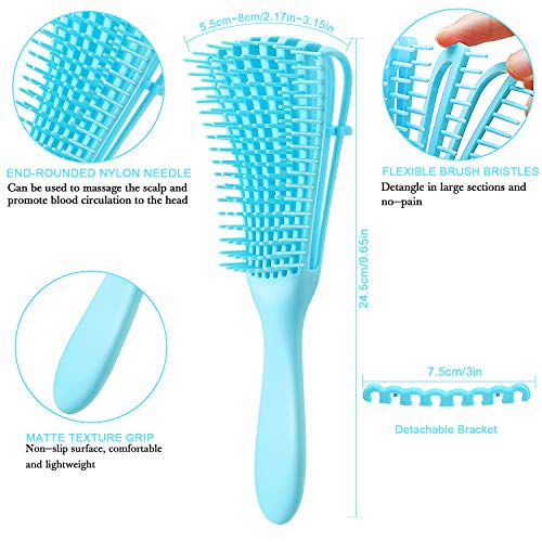 2 Pieces Detangling Brush for Afro America/African Hair Textured 3a to 4c Kinky Wavy/Curly/Coily/Wet/Dry/Oil/Thick/Long Hair, Knots Detangler Easy to Clean (Sky Blue) - color: Sky Blue