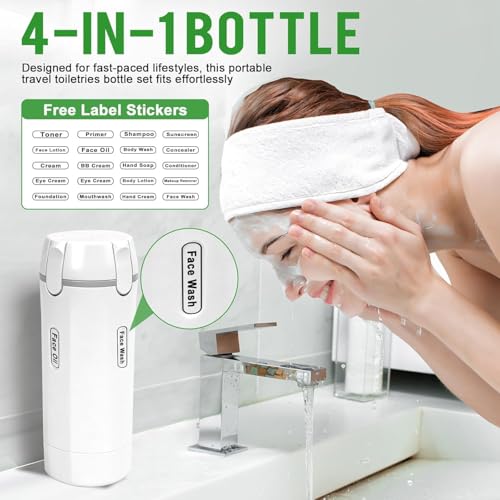 4 in 1 Travel Dispenser Bottle,Leak Proof Refillable Bottles Store Shampoo, Lotion and More,Transparent with Scale, Easy Squeeze Use, Lightweight & Portable Perfect for Travel,Gym,Camping (White) - color: White