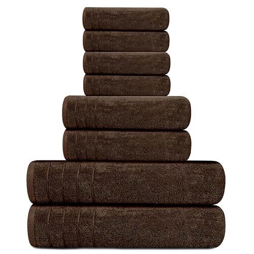 Tens Towels Pack of 8 Towels Set, 2 Extra Large Bath, 2 Hand, 4 Washcloths, 100% Cotton, Lighter Weight, Quicker to Dry, Super Absorbent, Perfect for Bathroom, Brown - color: Brown