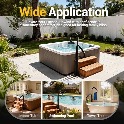 Two-Way Hot Tub Handrail, 44"-57.3" Adjustable Height SPA Hand Rail w/360 Swivel Option, Hot Tub Railing to Get in and Out, 600LBS SPA Side Handrail Ground-Mount for Indoor&Outdoor