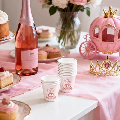 WRAPAHOLIC 3oz Paper Cups - 100 Pack Disposable Bathroom Cups with Pink Princess Design, Small Mouthwash Cup for Toothbrush Rinse, Home Bathroom, Picnic, BBQ, Travel and Baby Girl Party - color: Princess Pink