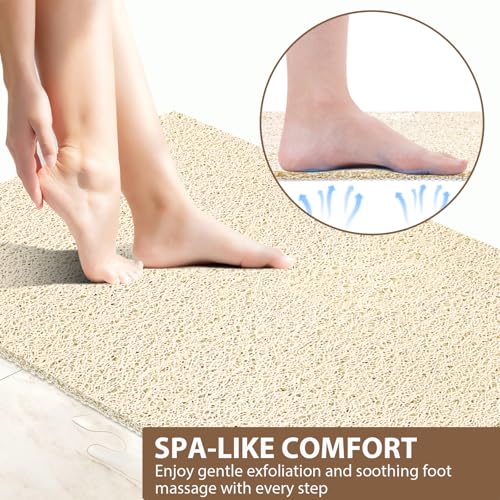 Shower Mat Non Slip: 36 x 24 Inch Extra Large Shower Mats for Inside Shower with Drain Hole - Soft PVC Loofah Anti Slip Shower Stall Mat for Walk-in Shower and Bathroom, Quick Drying - color: Khaki, size: 35.4" x 23.6" (Rectangular)