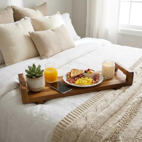 EcoDecors, 29 inch, with LiftAid Handles, Bath Tray for Tub, Bath Tub Tray Wood, Bathtub Table, Caddy for Bathtub in Natural Teak - style: 29"- LiftAid Handles