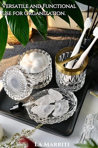 LaMarriti Clear Bathroom Accessories Set, 5pcs Crystal Glass Bathroom Set Accessories, Soap Dispenser, Toothbrush Holder Set, Soap Dish, Tumbler, Qtips Holder for Vintage Bathroom Decor, Gift Set - style: Crystal Clear