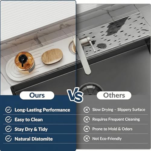 Stone Faucet Mat for Kitchen Sink, Diatomite Fast Drying Stone Tray, Quick Dry Water Absorb Faucet Mat, Sink Splash Guard for Kitchen Bathroom Counter(White, 23.6"X3.9")