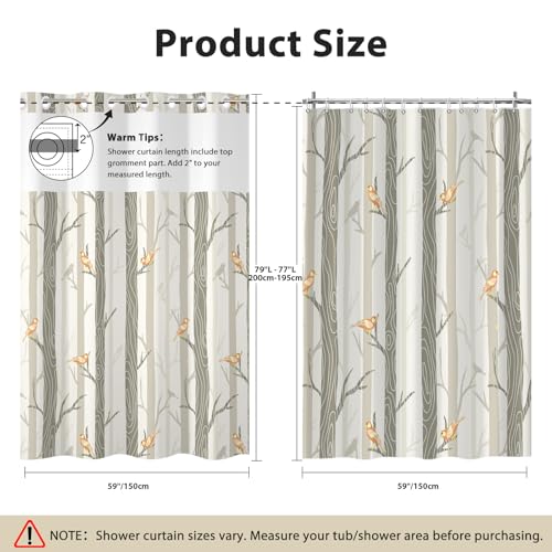 No Hook Shower Curtain with Snap in Liner, Yellow Bird Tree Fabric Shower Curtain Set for Bathroom, Hotel-Quality, See Through Top Window Design, 59" W x 79" L - color: 05 Bird - Yellow, size: 59"W x 79"L (Pack of 1)