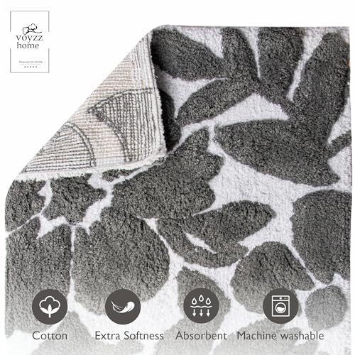 voyzz home Luxury 100% Cotton Spring Flower Bathroom Rug Mat, Extra Soft Thick Absorbent Tufted Bath Rugs, Machine Washable Plush Bath Mat for Bathroom, Shower, and Tub (20''x32'', Grey Leaf)… - color: Grey Flower Single 20x32
