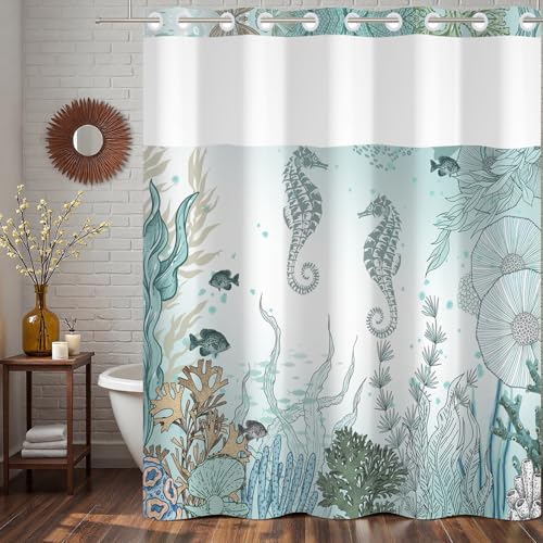 Shower Curtain with Large Flower Pattern 0094 - color: Blue 04
