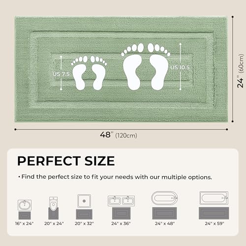 GRANNY SAYS Sage Green Bathroom Rugs Non Slip, 48" x 24", Small Bathroom Rugs Washable，Bath Rugs for Bath，Bath Mats for Bath Floor, Microfiber Bath Mat for Tub, Absorbent Shower Rug - color: Green, size: 2' x 4' (24" x 48")