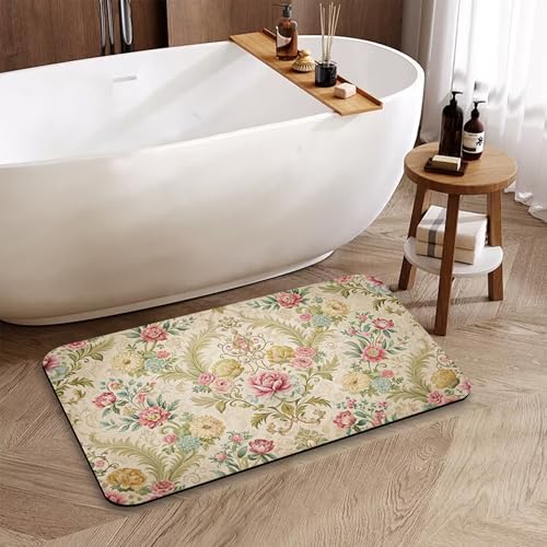 Shabby Chic Rose Bathroom Rug, Rapid Dry Absorbent with Non-Slip Rubber Base Bath Mats for Bathroom 17"x30" - color: Shabby Chic Rose