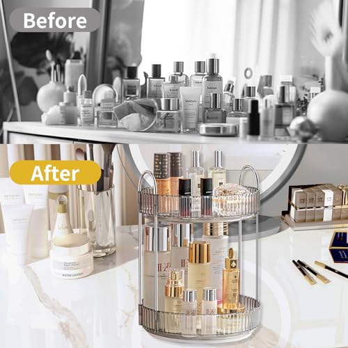 Asayuee 360 Rotating Makeup Organizer for Vanity,Bathroom Countertop Organizer,Spinning Perfume Organizer&Vanity Organizer(Grey-2 Tier) - color: Grey, size: 2 Tier