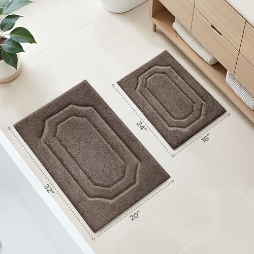 HOMEIDEAS Bathroom Rugs Sets 2 Piece, Extra Soft and Absorbent Microfiber Plush Bath Mat with Non Slip Backing(Brown) - color: Brown