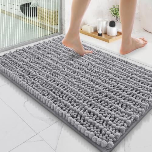 Smiry Bathroom Rugs Mat 35x24, Extra Soft Absorbent Chenille Bath Rugs, Non Slip Rubber Backing Machine Washable Quick Dry Bath Mats for Bathroom Floor, Tub, Shower, Home Decor Accessories, Grey - color: Grey, size: 35'' X 24''