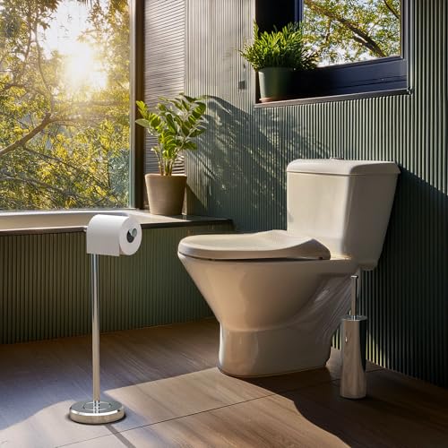 Gatco 1437C Latitude II Freestanding Toilet Paper Holder, Chrome Bathroom Tissue Roll Stand with Modern Floor Standing Design - color: Chrome